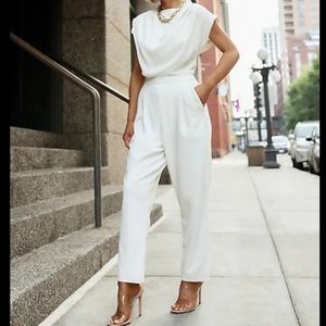 Express Off White Draped Jumpsuit